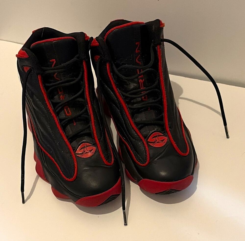 Retro Jordan Air Jordan 13 Kids High Top Sneakers Black Red Leather US 6.5Y